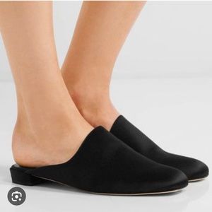 Stuart Wietzman Mulearky shoes in black satin